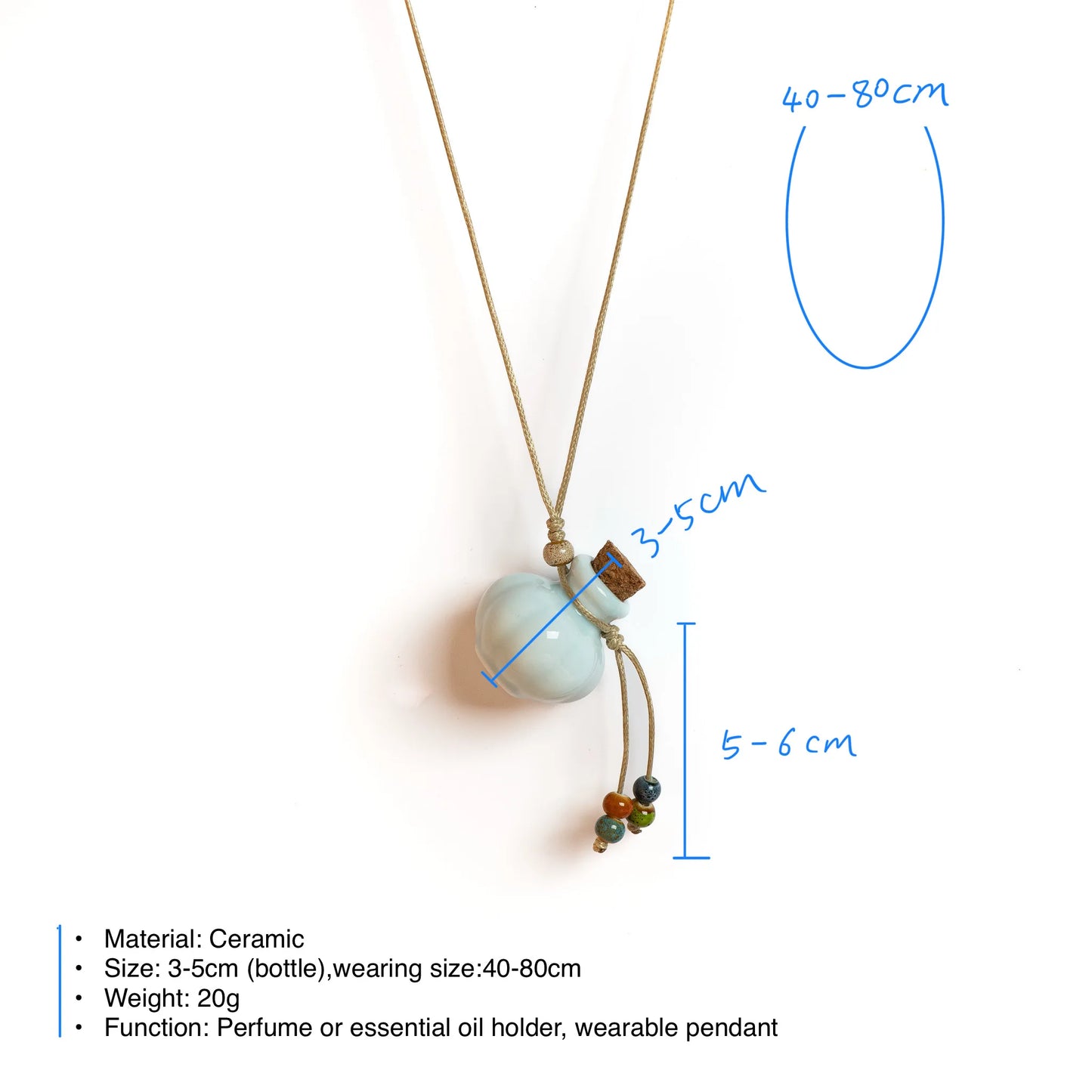 Handmade Ceramic Perfume Bottle Pendant Essential Oil Diffuser Artisan Craft Jewelry