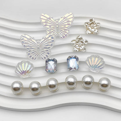 1 set 14pcs Transparent White Pearl Diamond Flower Shoes Decoration Charms Suitable For CROCS Clogs