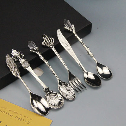 6pcs Set Ice Cream Spoon Jam Spoon Dessert Spoon Zinc Alloy Coffee Spoon Tableware Kitchen Uten Vintage Palace Coffee Spoon