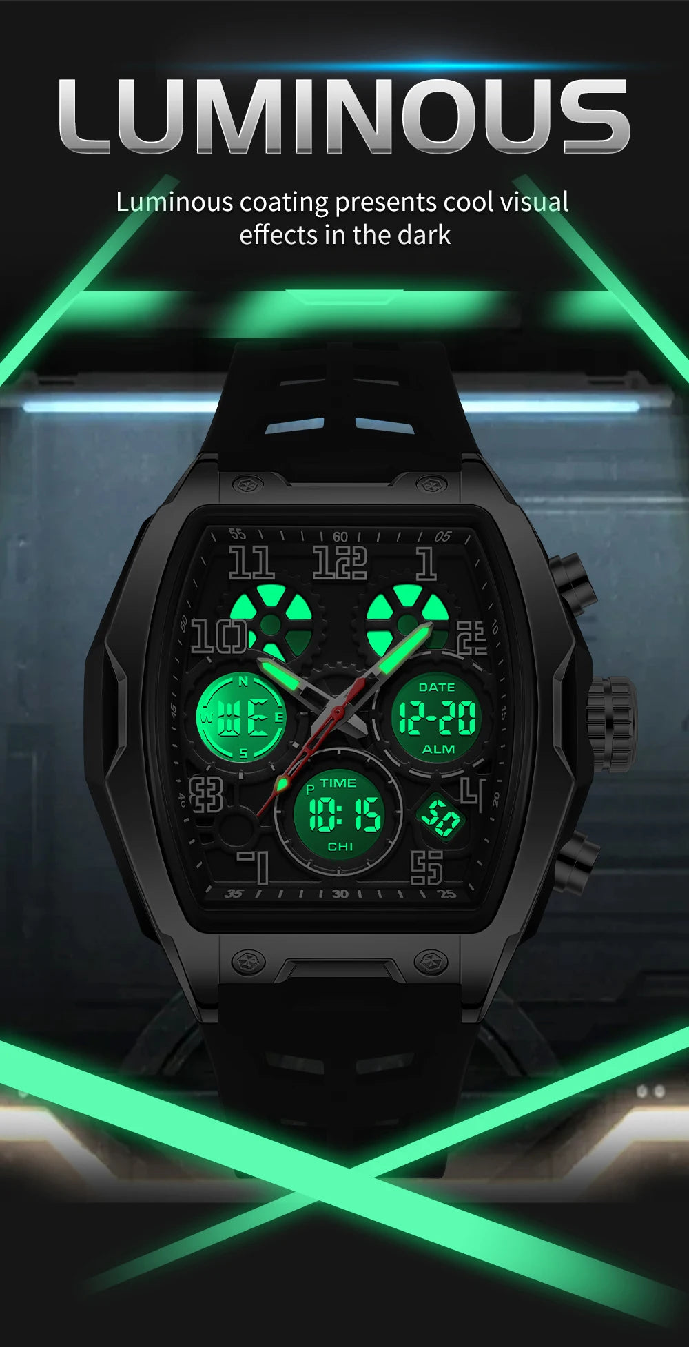 SADNA 6266 Popular Student Watch Wine Barrel Curved Mirror Alarm Clock Timer Waterproof Student Electronic Watch 2025