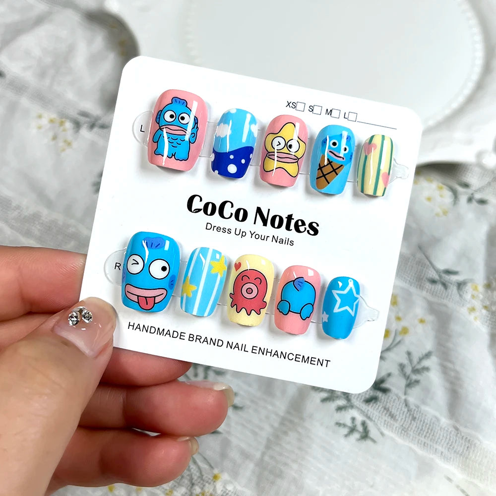 Handmade Fake Nails Press On With Glue Custom Designed Full Cover Cute Girl's Manicuree Wearable Nails Art XS S M Finger CN006