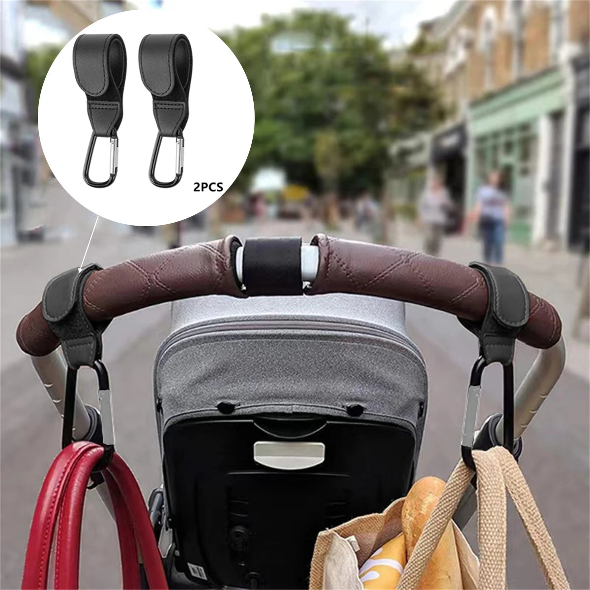 2pcs PU leather baby bag stroller hook pram rotate 360degree rotatable cart organizer pram hook crochet stroller accessories