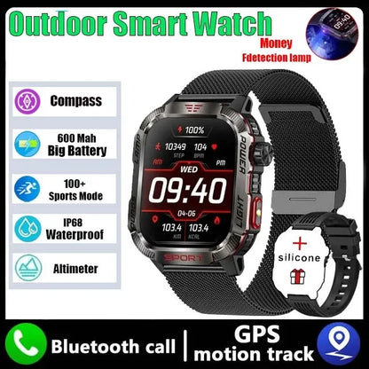 2024 New Durable Military Smart Watch Bluetooth Call Outdoor Sports Track Tracker Men's and Women's Smartwatches LED Flashlight