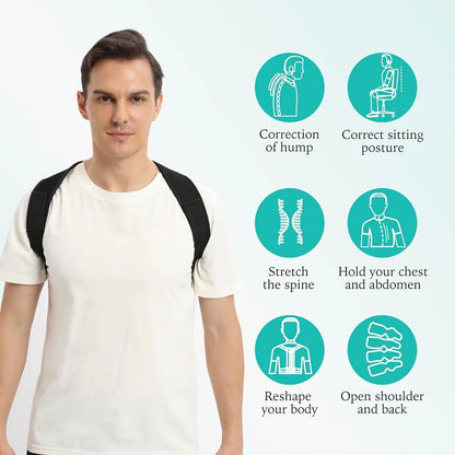 1PCS Back Brace Posture Corrector for Upper & Lower Back Pain Relief - Adjustable, Unisex, Clavicle Support, Improves Posture
