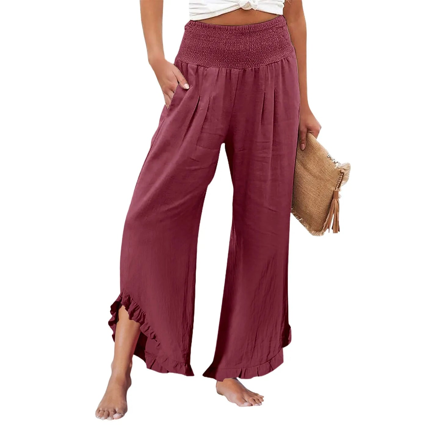 Summer Womens Palazzo Pants Summer Casual Flowy Wide Leg Trousers Beach Travel Vacation Outfits All Match Loose Baggay Pants