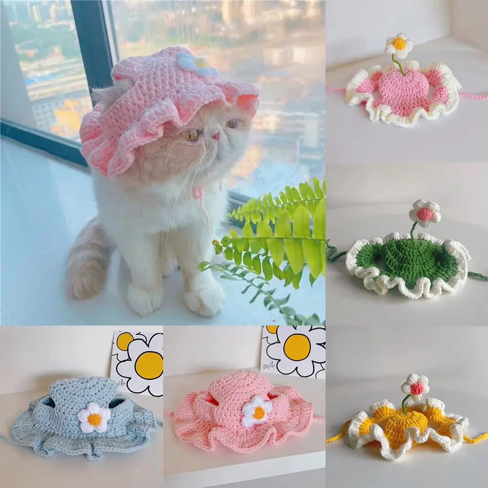 Handmade Pet Hat Pet Party Cosplay Headwear Puppy Kitten Knitted Hat Pet Headgear Decoration Pet Product Funny Pet Accessories