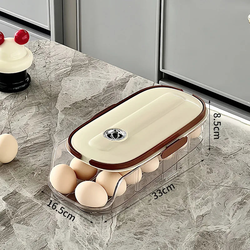 Smart Egg Storage Box - Slide-Out Drawer & Gravity Roller Design with Hidden Handle, Stackable Fridge Organizer for Side Door