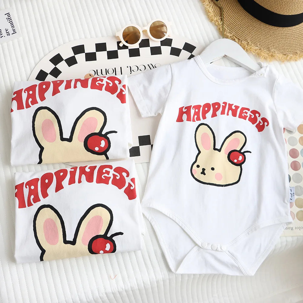 Family Cute Matching T Shirts Parent-child Rabbit Clothes Funny Dad Mom and Son Daughter Cotton Tees Tops Baby Newborn Bodysuit