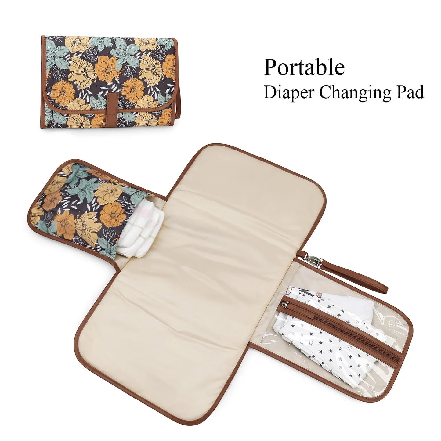 New Portable Diaper Changing Pad, Portable Changing pad for Newborn Girl & boy - Baby Changing Pad with Smart Wipes Pocket