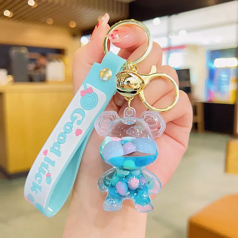 Cute Astronaut Keychain Space Capsule Lava Lamp Oil Filling Bear Key Chain Gift Pendant for Couples Bag Charm Accessories