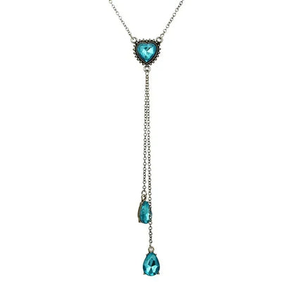 Delysia King Temperament Geometric Blue Crystal Sweater Chain Women Trendy Heart Long Necklace
