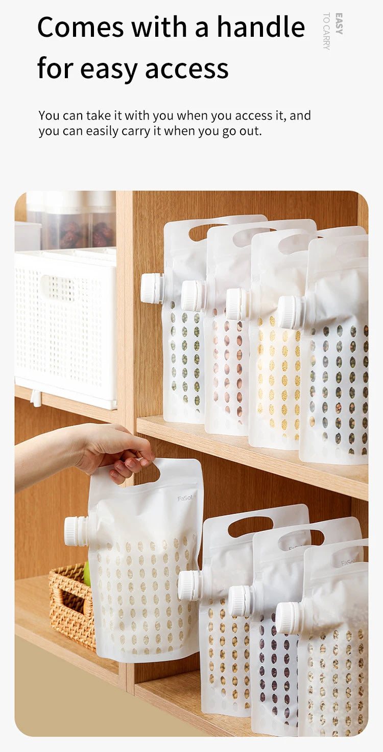 Food Storage Grain Bag Multigrain Pour Reusable Portable Bag Cereal Flour Bean Nut Rice Tea Powder Water Reusable Organizer Case