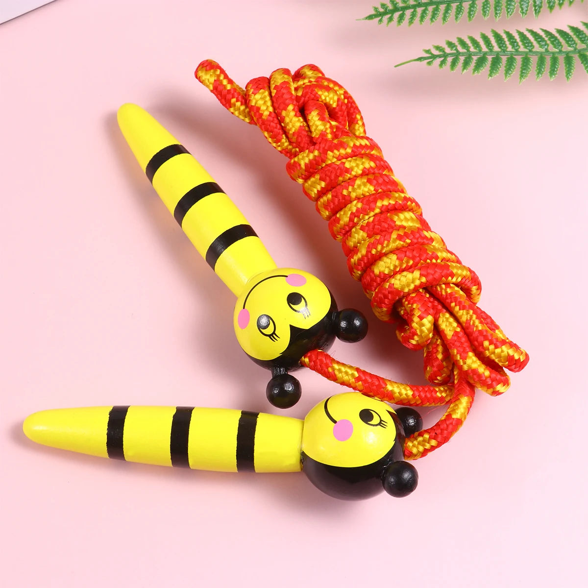 2 Pcs Wooden Jump Rope Premium Material Cartoon Design Easy Grip Handles Ideal for Home School Fitness Exercise Yellow