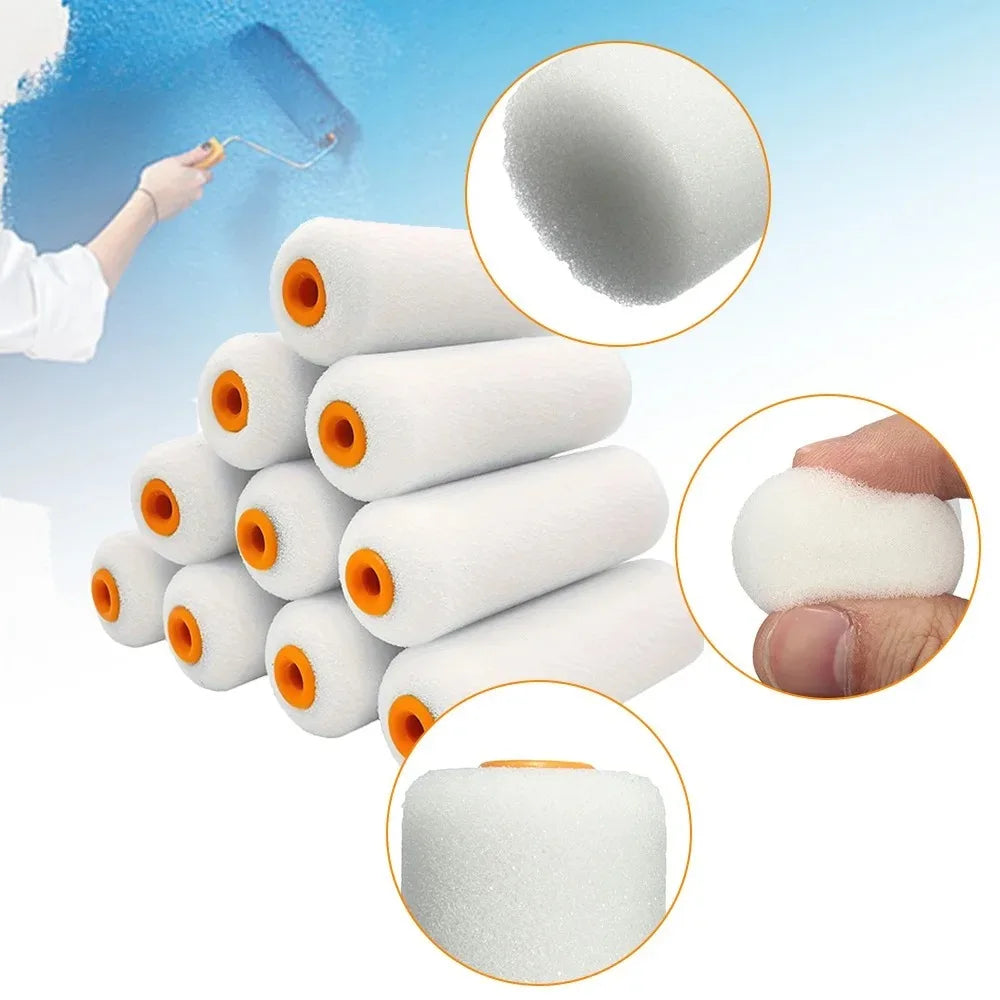 10PCS 100mm Mini White Durable Foam Paint Roller Sleeves Painting Decorating Sponge Rollers Art Sets Painting Supplies