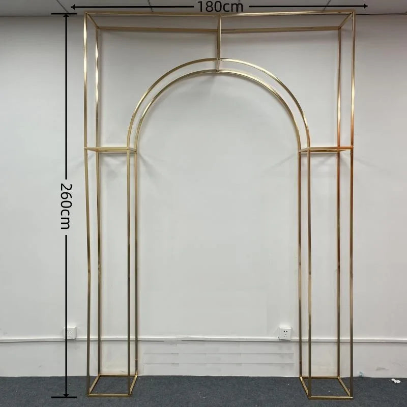 Shiny Gold-Plated Square Screen Backdrop Shelf, Wedding Arch, Geometric Flower, Door Stand, Artificial Flor, 2.2m, 3Pcs