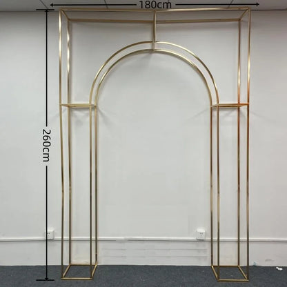 Shiny Gold-Plated Square Screen Backdrop Shelf, Wedding Arch, Geometric Flower, Door Stand, Artificial Flor, 2.2m, 3Pcs