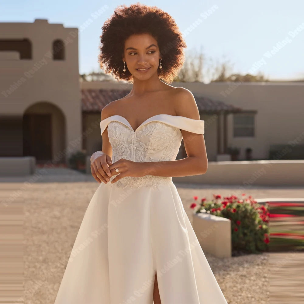 Beautiful Women Wedding Dresses Beautiful Off Shoulder A-Line Princess Prom Bride Gowns Formal Party Sleeveless Robe Customized