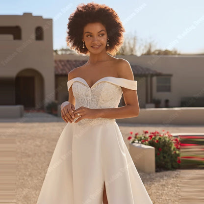 Beautiful Women Wedding Dresses Beautiful Off Shoulder A-Line Princess Prom Bride Gowns Formal Party Sleeveless Robe Customized