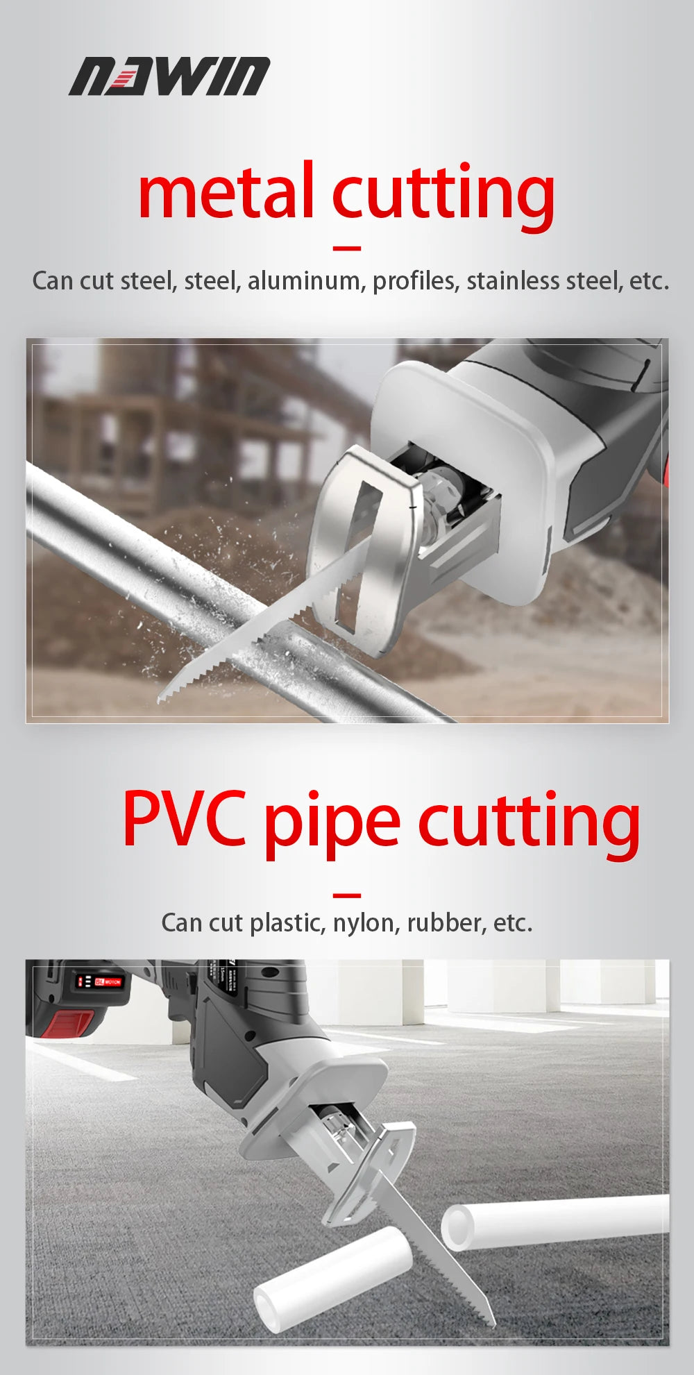 NANWEI Cordless Reciprocating Saw Adjustable Speed Electric Saw Saber Saw Portable for Wood Metal Cutting Saw