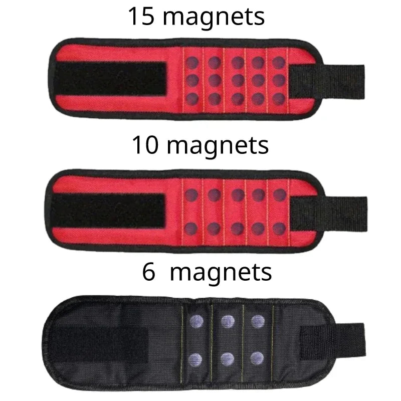 Magnetic Tool Wristband with Magnets Adjustable Workband for Holding Screws Nails Drill Bits Construction Mechanics DIY Repair