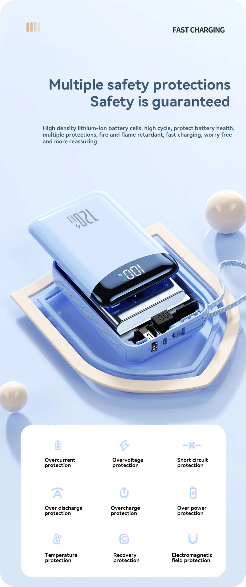 120W Power Bank With Charging Cables 100000mah Large Capacity Portable External Battery For Multi Phones Emergency Supply