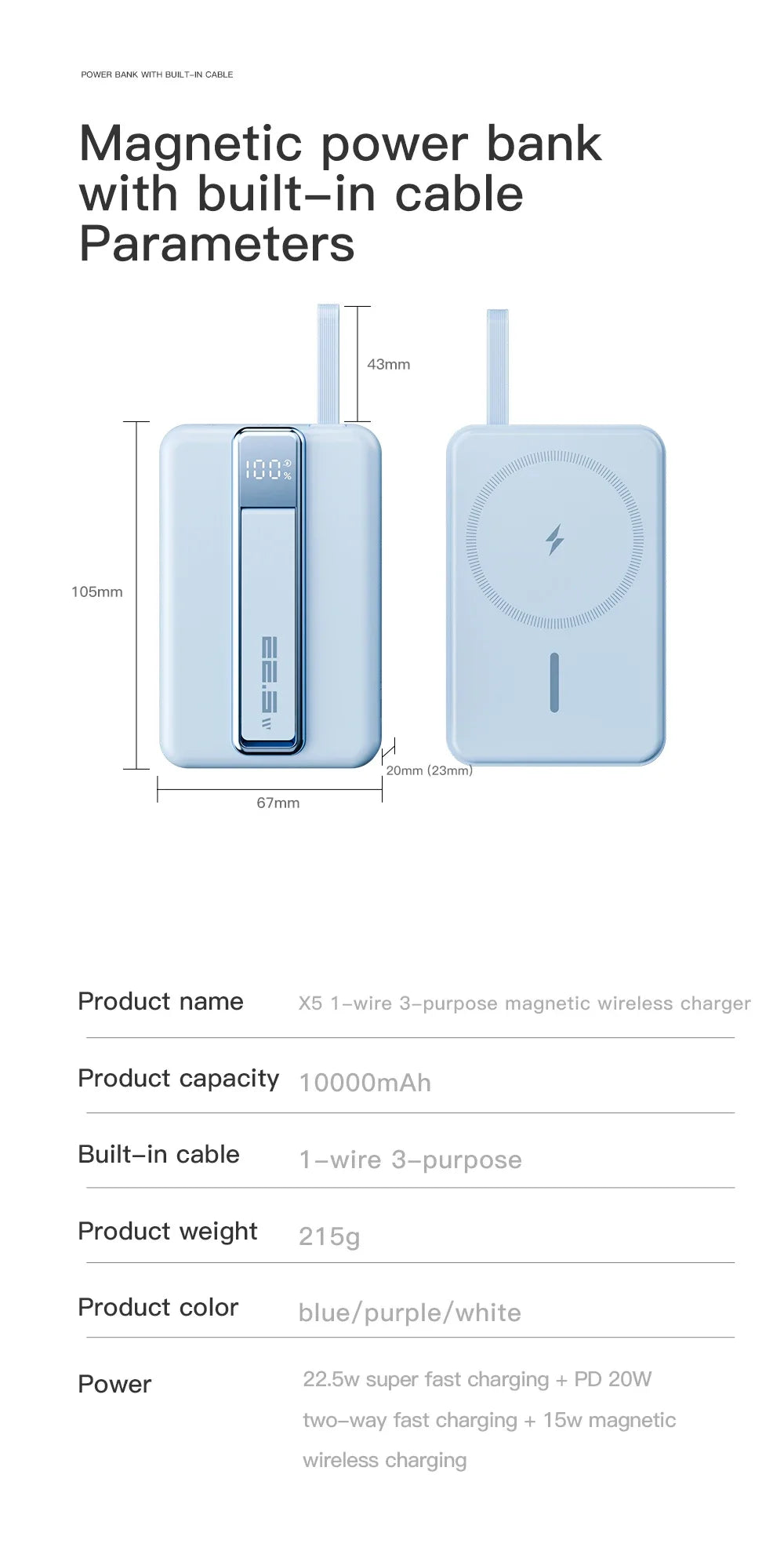 Magnetic Wireless Power Bank 10000mAh Portable PD 20W 3 in 1 Fast Charging External Battery for iPhone 15 14 13 Tel Accessories