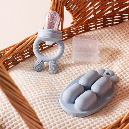 Baby Rabbit Fruit Feeder Set Food Supplement Nursing Feeder BPA Free Silicone Feeding Freezer Tray Tableware Fresh Food Feeder