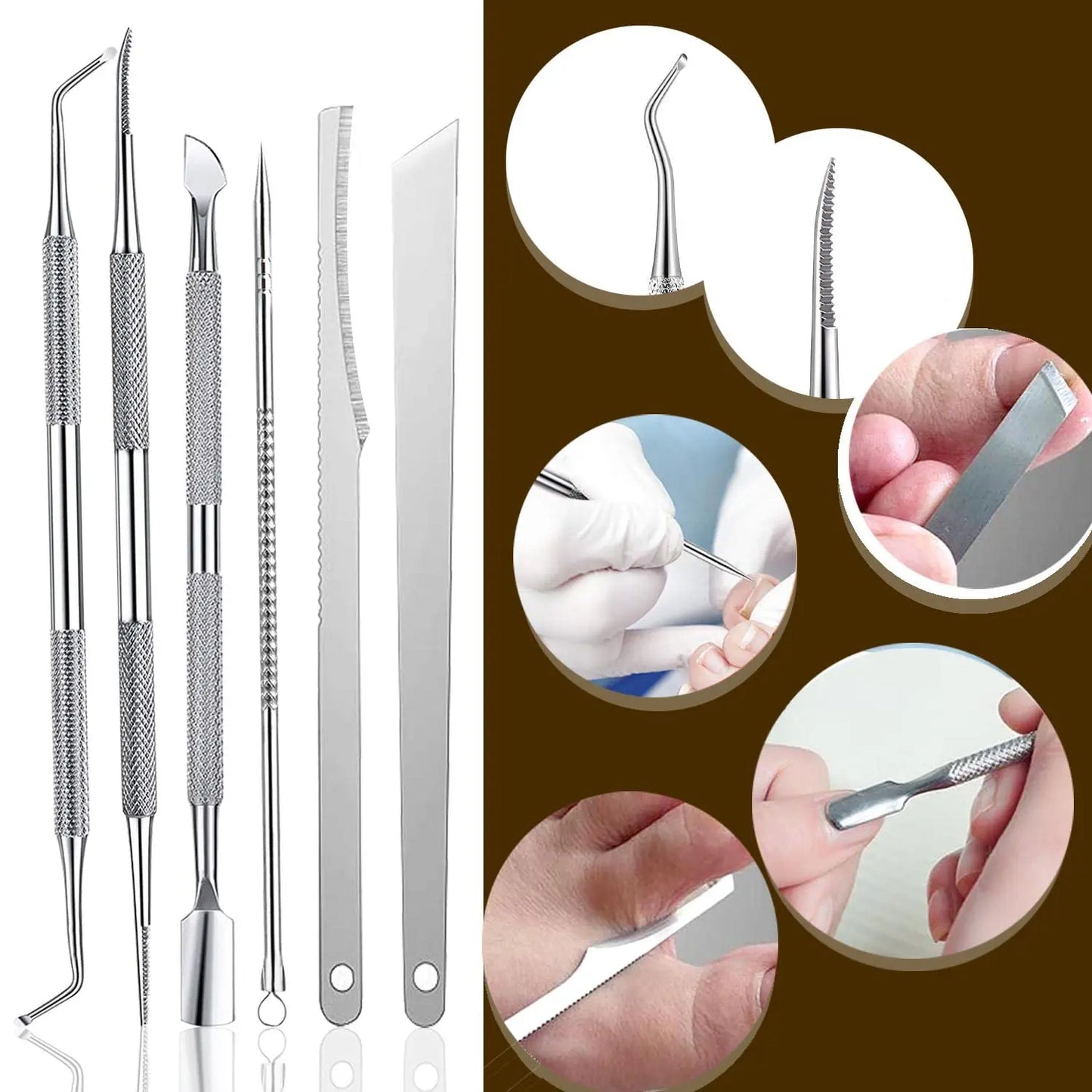 6pcs Stainless Steel Manicure Pedicure Knife To Remove Dead Skin Calluses Thick Hard Nail Clippers Acne Needle Pick Tool Set