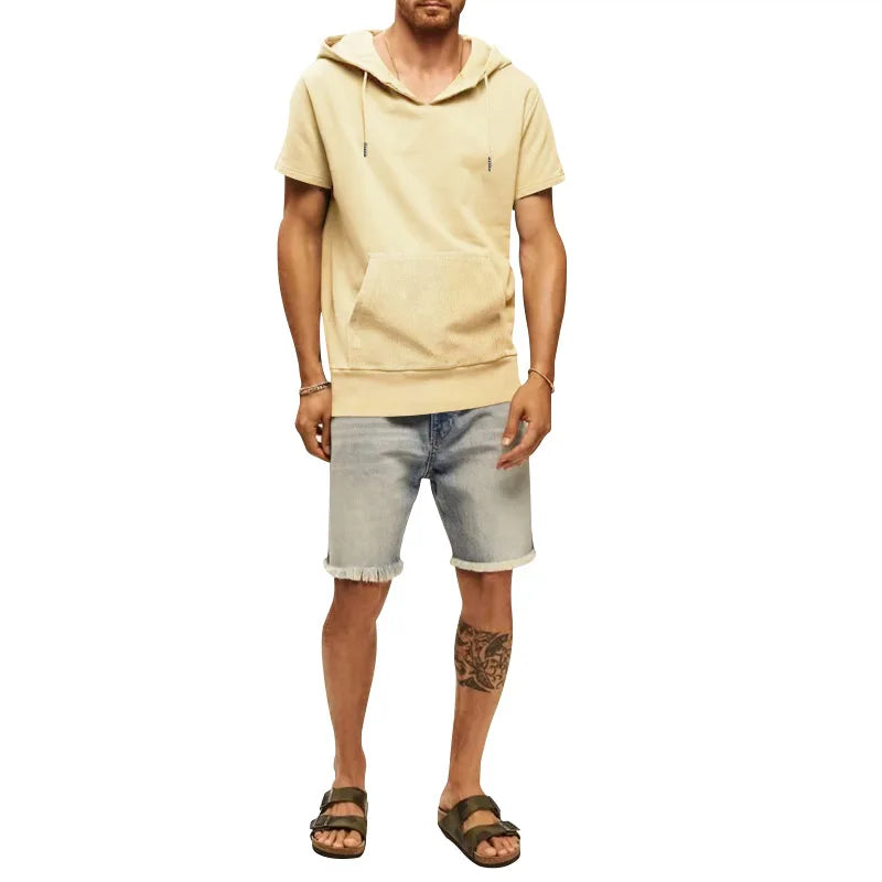 2024 Amazon New Men's Athleisure European and American Hooded Loose Short Sleeves