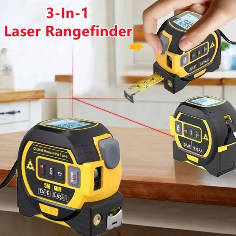 Laser measuring tape, 3-in-1 laser rangefinder 5M measuring tape LCD display backlight rangefinder Building measuring device