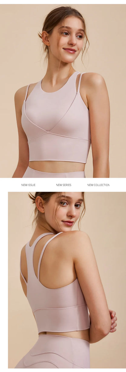 Sports Bra with Shock-absorbing Shoulder Straps for Women, Gathered Back, Fitness Bra, Running Top, New