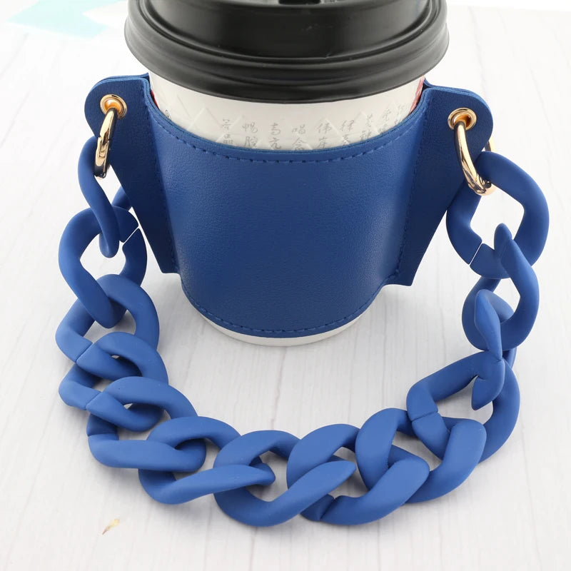 Reusable Leather Cup Coffee Sleeve with Chain Hot Coffee Iced Coffee Sleeve Leather Drink Carrier For Coffee Drinks Coffee Purse