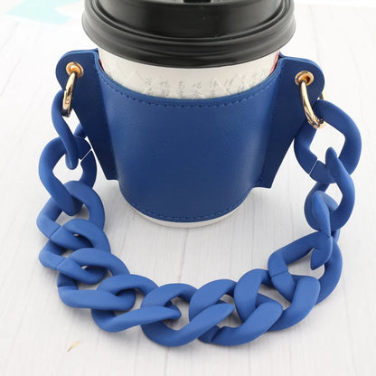 Reusable Leather Cup Coffee Sleeve with Chain Hot Coffee Iced Coffee Sleeve Leather Drink Carrier For Coffee Drinks Coffee Purse