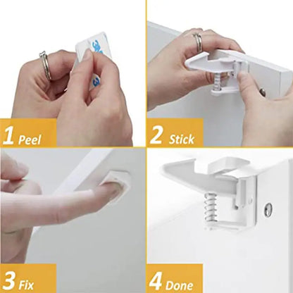 10pcs Baby Cabinet Locks Invisible Closet and drawer Lock Child Security Protector No Drilling Installation White