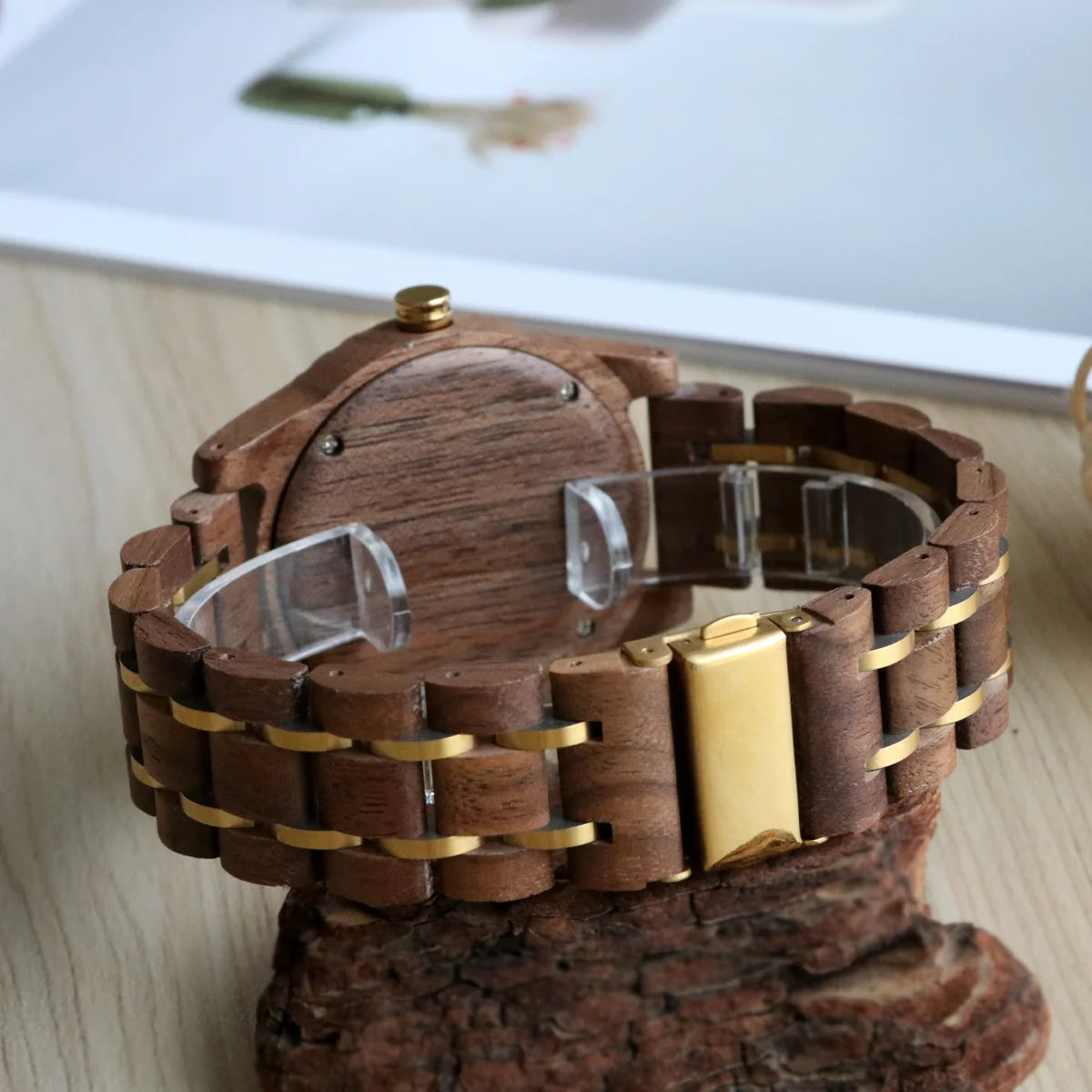 Men's Wooden Wrist Watches for Men Chronograph Fashion Wristwatches Business Blue Wood Mens Watches Clock reloj madera hombre