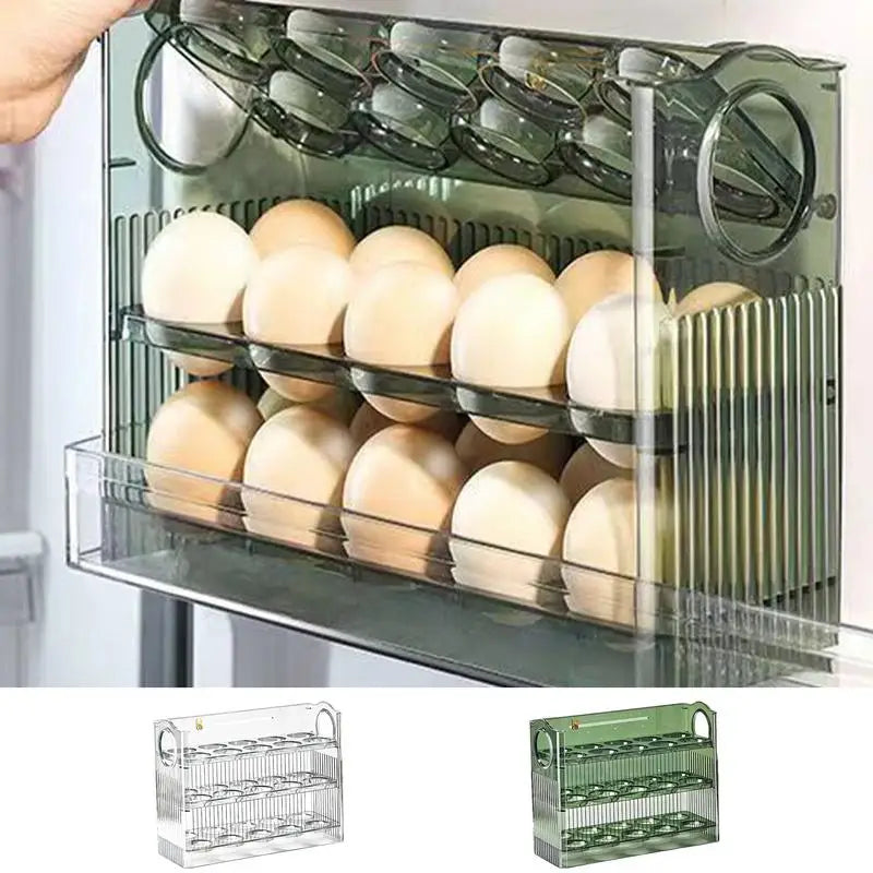 Egg Holder for Fridge 3-Tier Egg Organizer for Fridge With Time Scale Large Capacity Reversible Egg Rack Space-Saving Egg Keeper