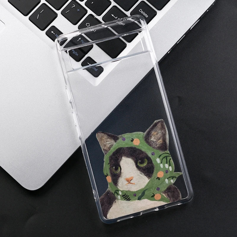 For Google Pixel 8A Vintage Animals Cat Clear Case For Google Pixel 6 6A 7 7A Pro Google Pixel 8 Pro 5G Transparent Cover Fundas