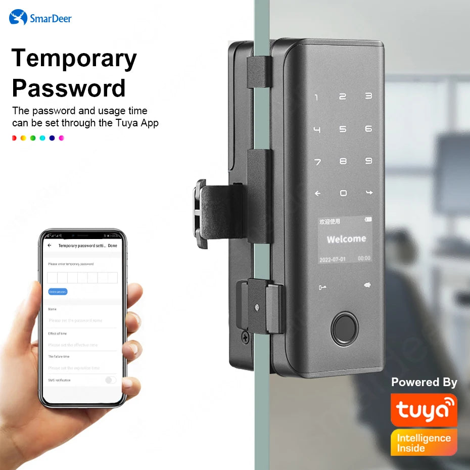 SmarDeer smart Lock with Sliding glass door Fingerprint Lock for Tuya Smart Home Aluminum Glass Door Electronic Lock