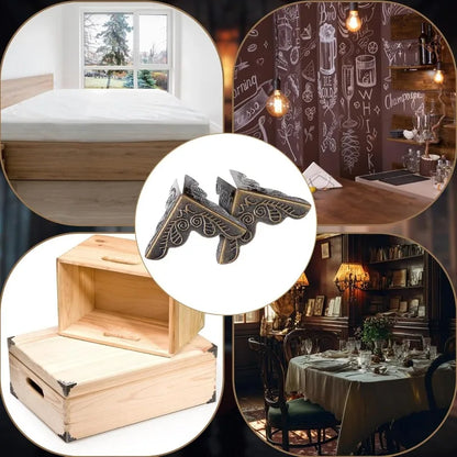 Carved Wooden Boxes Corner Protector Metal Edge Corners Guard Cover with Screws Wood Case Furniture Dresser Table Decoration