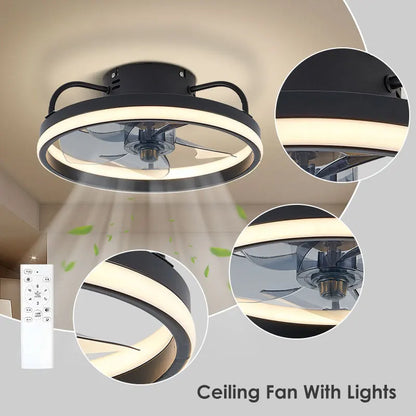 Smart Bedroom Ceiling Fans with Remote Control Low Profile 33CM 55W Dimmable LED Ceiling Fan with Lights  6 Wind Speeds Timing