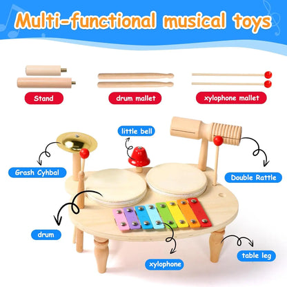 Wooden Music Toys For Babies Children's Multifunctional Music Knocking Table Early Education Kids Drum Set Music Toy Baby Gift