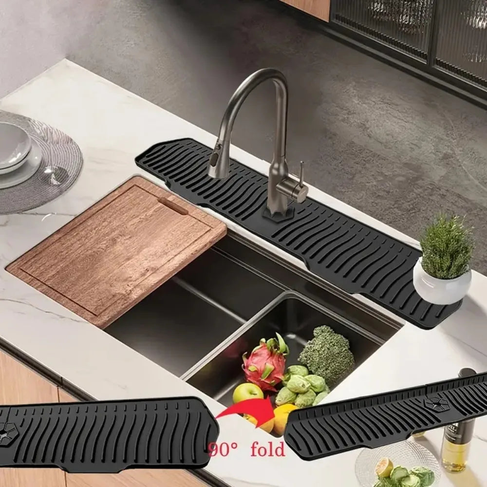 24/29.5inch Kitchen Sink Splash Guard,Silicone Draining Mat for Sink,Sink Protectors for Kitchen Sink Mat, Splash Guard Kitchen