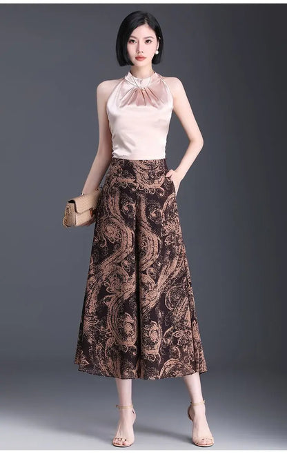 New Summer Print Palazzo Pants for Women Lightweight High Waisted Loose Skirt Pants