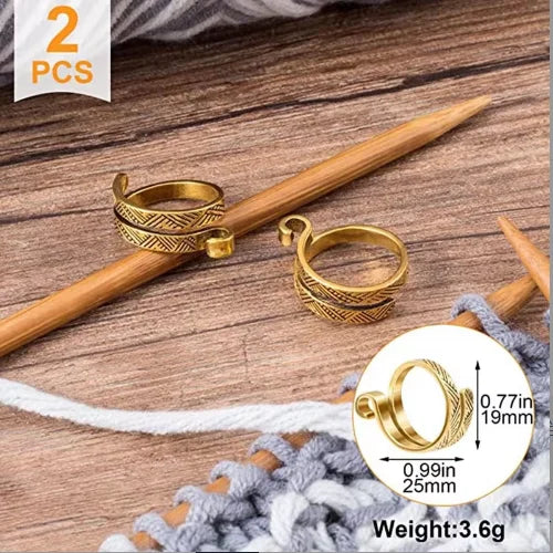 Knitting Crochet Loop Ring for Fingers 2pcs Metal Crochet Loop Ring Adjustable Knitting Loop Braided Knitting Ring