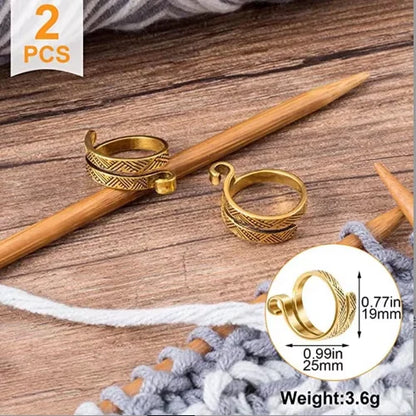 Knitting Crochet Loop Ring for Fingers 2pcs Metal Crochet Loop Ring Adjustable Knitting Loop Braided Knitting Ring