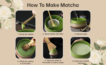 Matcha Set Kit Japanese Ceremony Green/Pink/White With Bamboo Spoon/Scoop, Whisk Holder, Matcha Bowl Matcha Gift Set