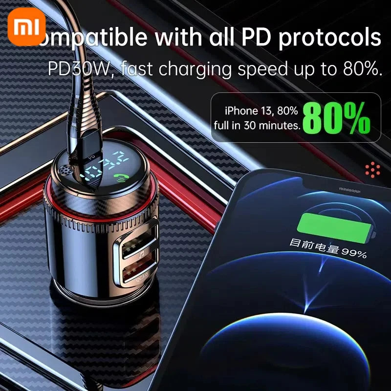 Xiaomi 2025 New PD30W+QC Bluetooth 5.4 Car MP3 Player FM Transmitter Wireless Handsfree U Disk Play USB Car Fast Charge Adapter