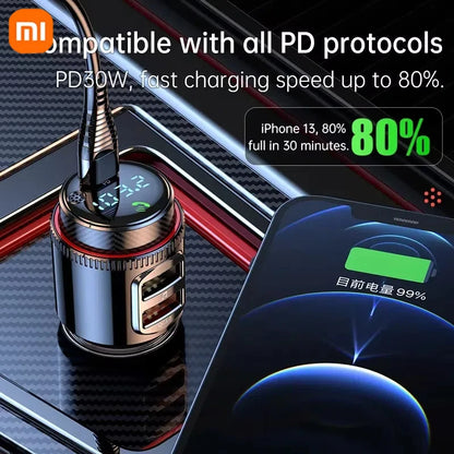 Xiaomi 2025 New PD30W+QC Bluetooth 5.4 Car MP3 Player FM Transmitter Wireless Handsfree U Disk Play USB Car Fast Charge Adapter