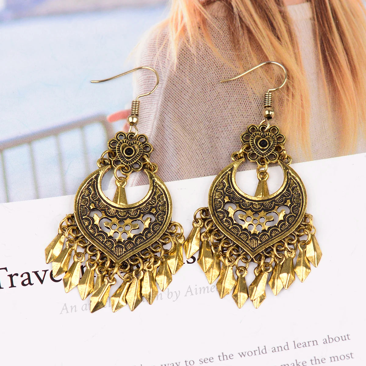 Ethnic Tibetan Silver Heart Shaped Flower Tassel Earrings Metal Alloy Pendant Jewelry Women's Vintage Bohemian Earrings