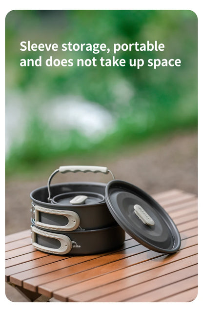 Naturehike Camping Pot Set Aluminum Alloy Cookware Pot Set Portable Outdoor Picnic Tableware Camping Cookware Kit CNK2450CF010